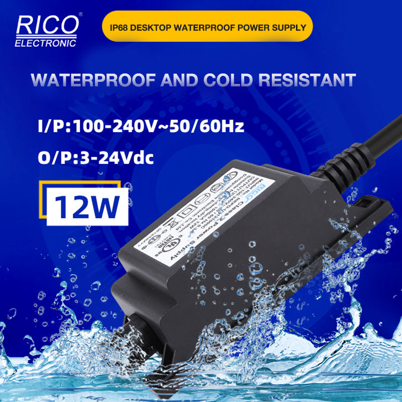 The factory supplies European standard English standard 12W high PF desktop IP68 waterproof switching power supply